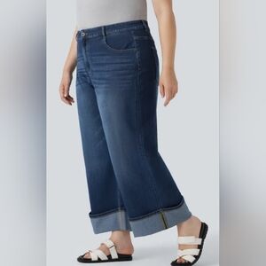 HALARA Flex: High Wasisted Wide-Leg Rolled Hem Stretchy Knit Jean w/pockets